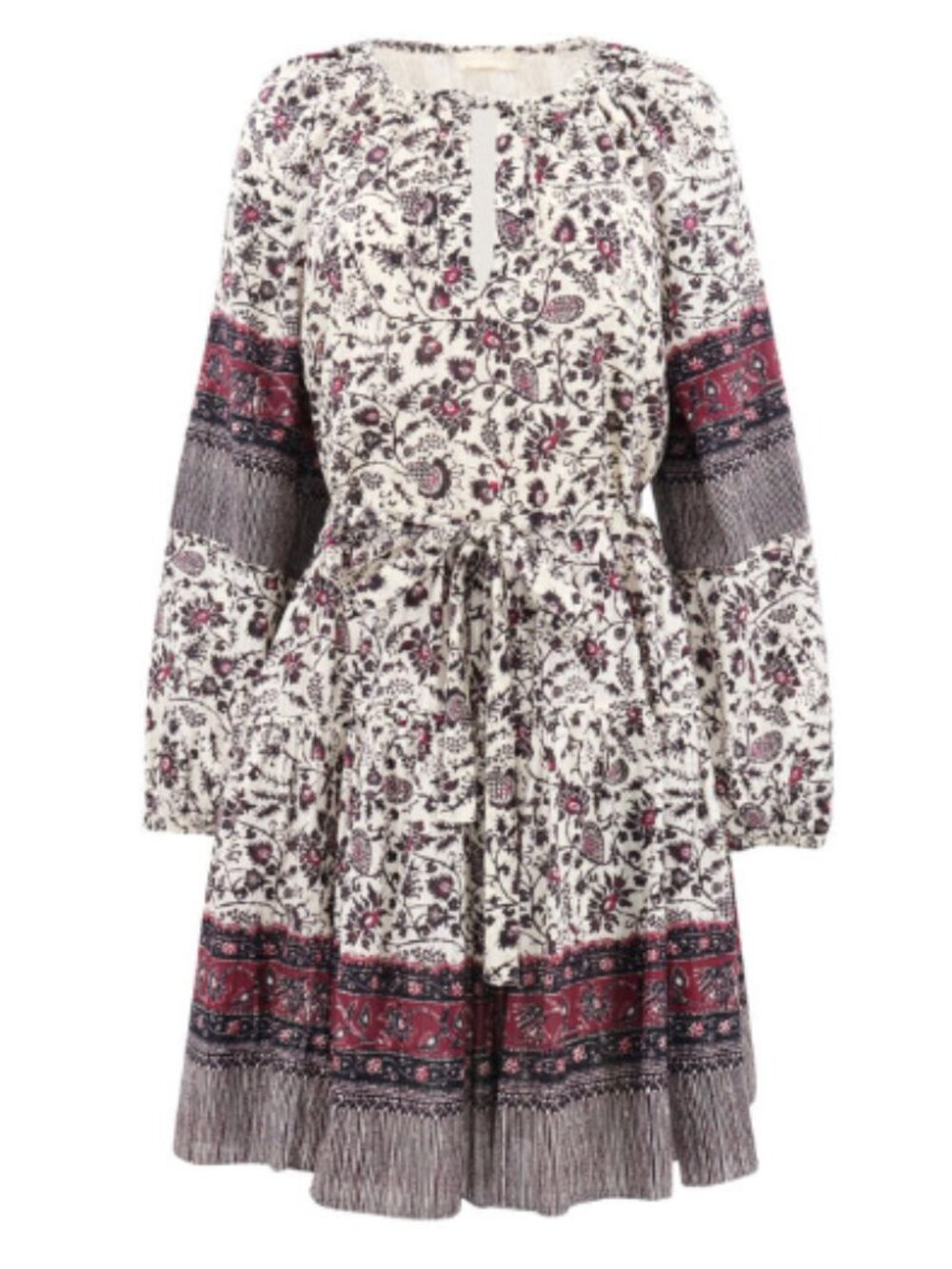 Ulla Johnson Abri Cream Plum Floral Cotton Paisley Stripe Tiered Mini Dress 6